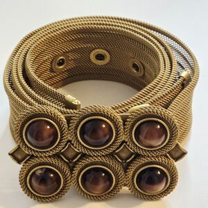 Sarah Cavender Metalworks Belt Handmade Mesh Gold Tone Tiger Eye Buckle Signed